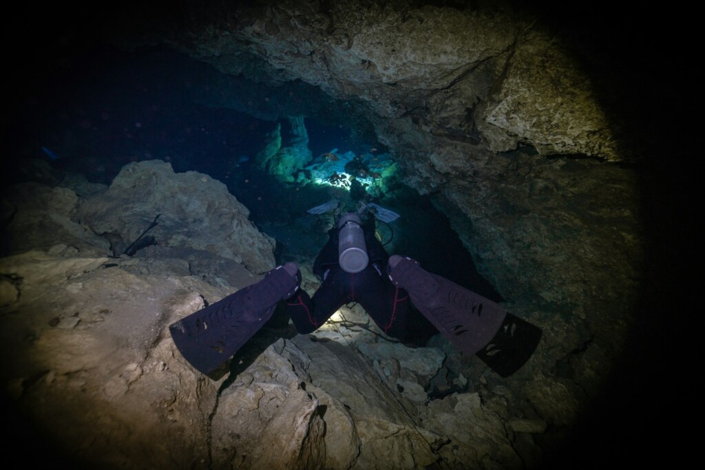 technical diving in a cenote in mexico.
