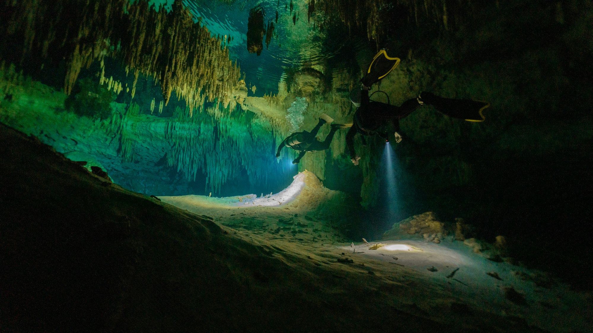 technical diving in a cenote in mexico.
